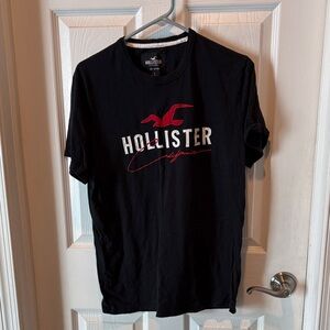 Hollister Black Tee with Red and White Logo